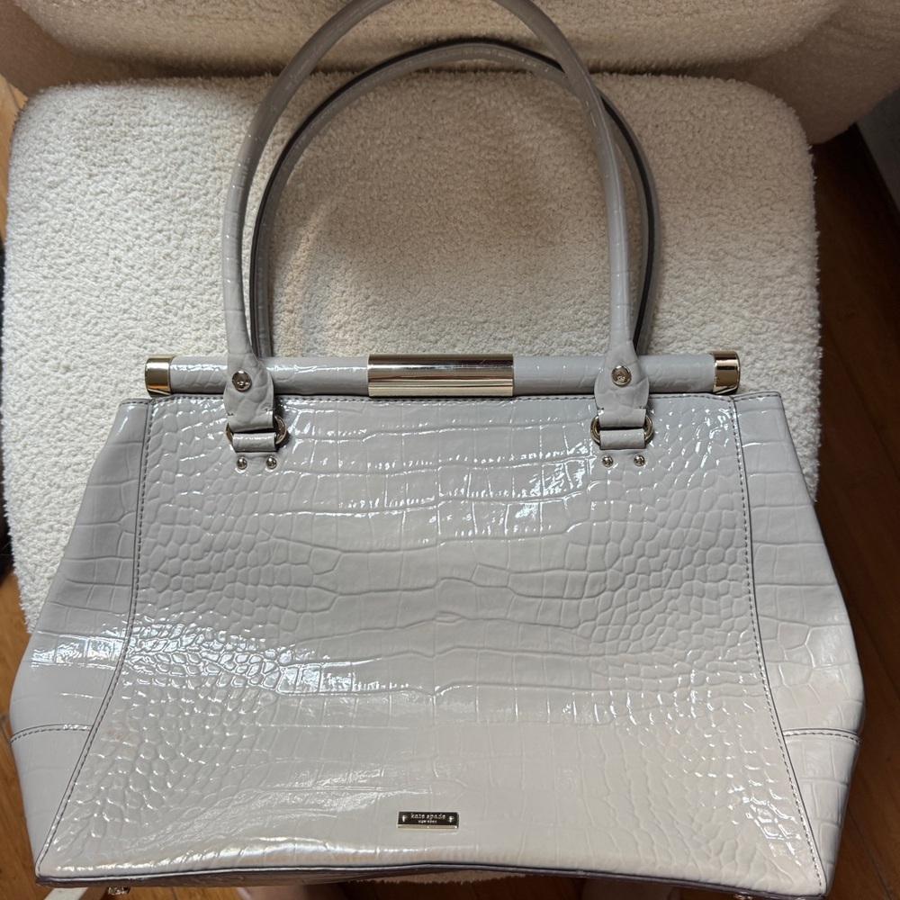 Kate Spade Glossy Gray Crocodile-Embossed Shoulder Bag